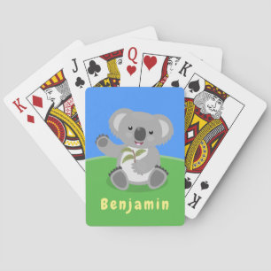 Cute happy koala waving cartoon illustration playing cards