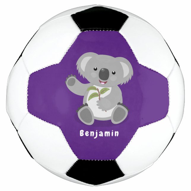 Cute happy koala waving cartoon illustration  soccer ball (Front)
