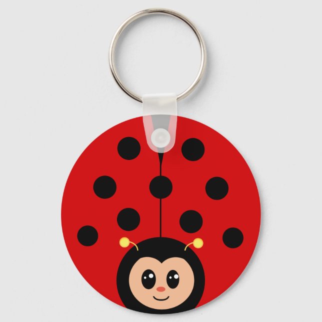 Cute Happy Lady Bug Cartoon  Keychain (Front)