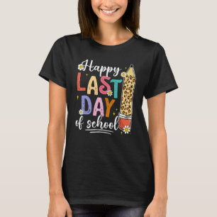 Cute Happy Last Day Of school Teacher Kids Groovy  T-Shirt