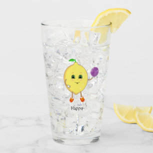 Cute happy lemon cartoon glass