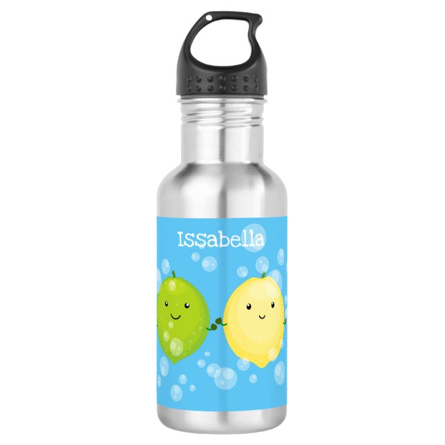 Cute happy lemon lime cartoon illustration 532 ml water bottle (Front)