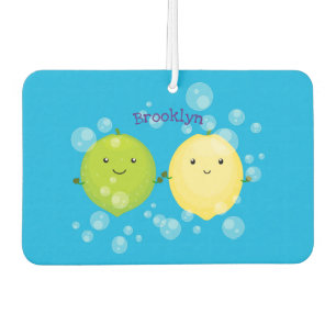 Cute happy lemon lime cartoon illustration  air freshener