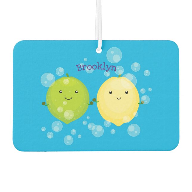 Cute happy lemon lime cartoon illustration  air freshener (Front)