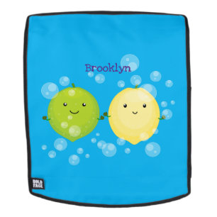 Cute happy lemon lime cartoon illustration backpack