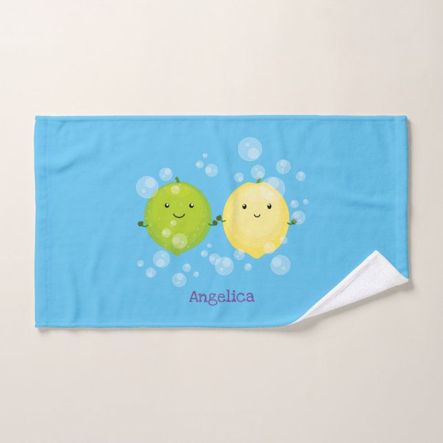 Cute happy lemon lime cartoon illustration bath towel set (Hand Towel)