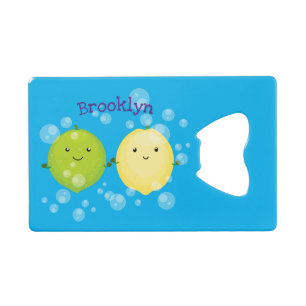 Cute happy lemon lime cartoon illustration credit card bottle opener