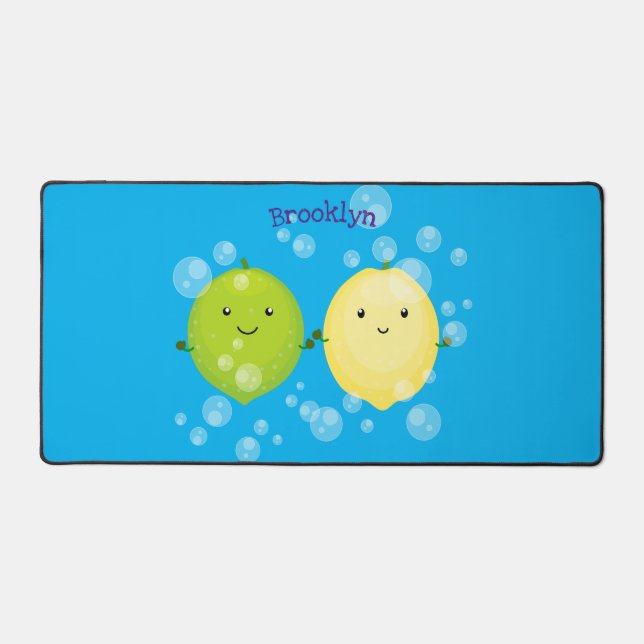 Cute happy lemon lime cartoon illustration desk mat (Front)