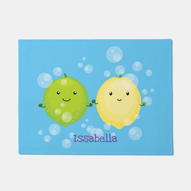 Cute happy lemon lime cartoon illustration doormat (Front)