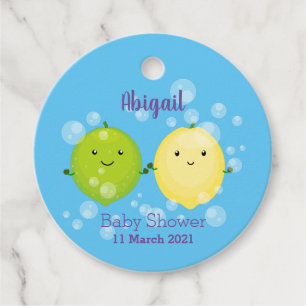 Cute happy lemon lime cartoon illustration favour tags