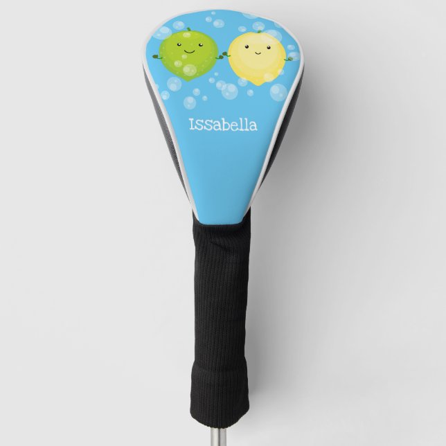 Cute happy lemon lime cartoon illustration golf head cover (Front)