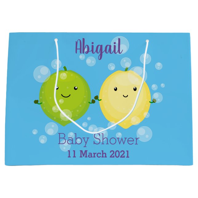 Cute happy lemon lime cartoon illustration  large gift bag (Front)