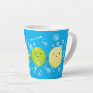 Cute happy lemon lime cartoon illustration latte mug
