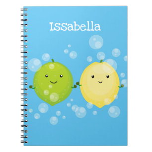 Cute happy lemon lime cartoon illustration notebook