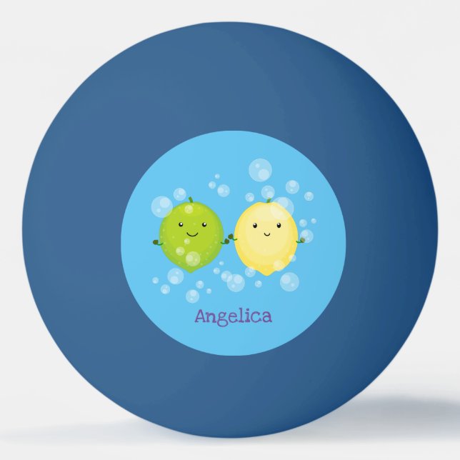 Cute happy lemon lime cartoon illustration ping pong ball (Front)