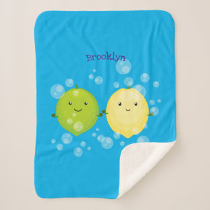 Cute happy lemon lime cartoon illustration sherpa blanket