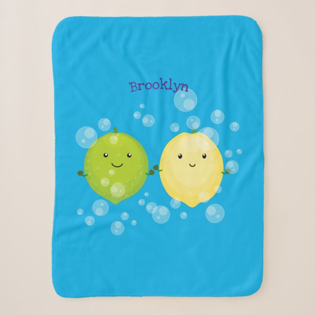 Cute happy lemon lime cartoon illustration  sherpa blanket (Front)