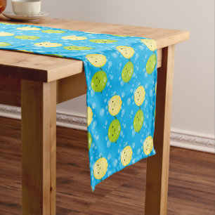 Cute happy lemon lime cartoon illustration short table runner