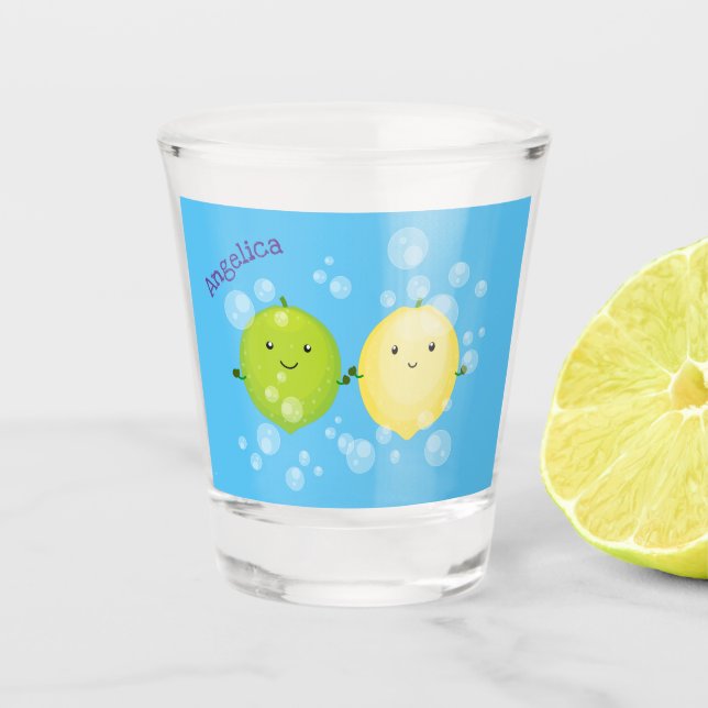 Cute happy lemon lime cartoon illustration  shot glass (Front)