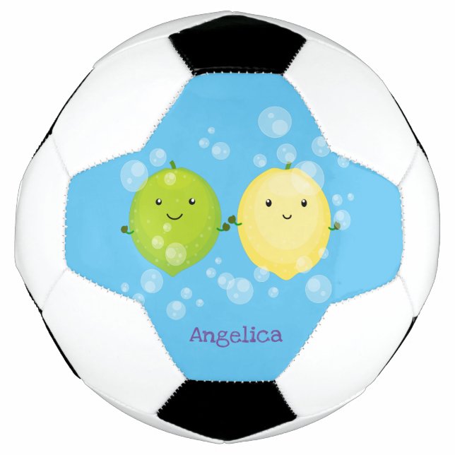 Cute happy lemon lime cartoon illustration soccer ball (Front)