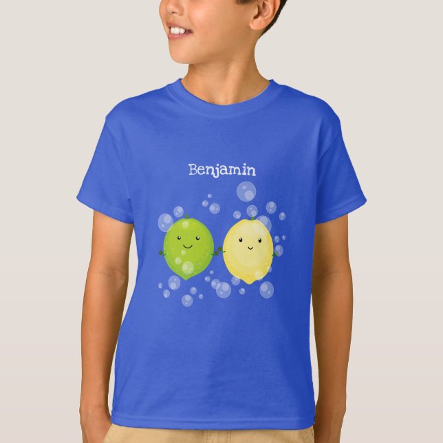 Cute happy lemon lime cartoon illustration T-Shirt (Front)