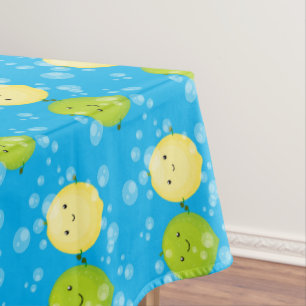 Cute happy lemon lime cartoon illustration tablecloth