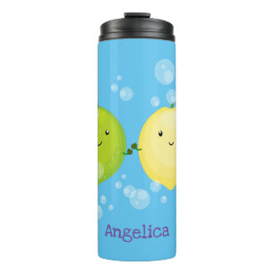 Cute happy lemon lime cartoon illustration thermal tumbler