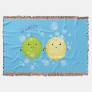 Cute happy lemon lime cartoon illustration throw blanket