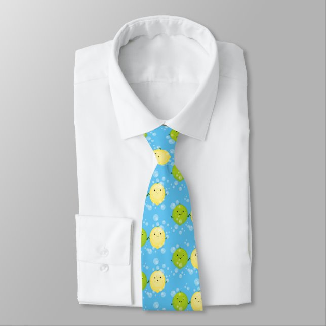 Cute happy lemon lime cartoon illustration tie (Tied)