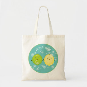 Cute happy lemon lime cartoon illustration tote bag