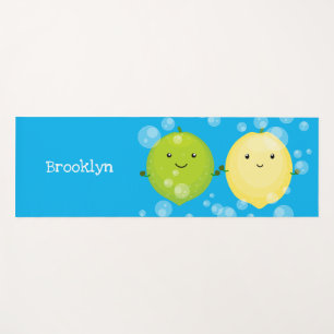 Cute happy lemon lime cartoon illustration yoga mat