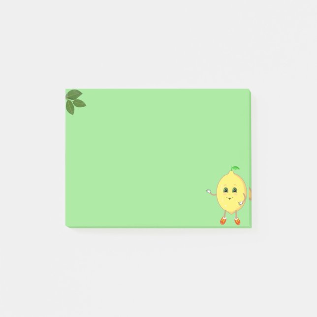 Cute happy lemon on green post-it notes (Front)