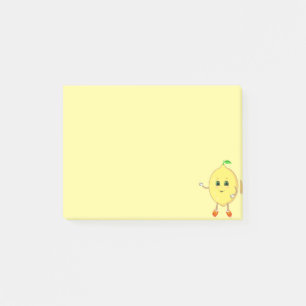 Cute happy lemon on yellow post-it notes