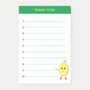 Cute happy lemon Things To Do on green & white Post-it Notes