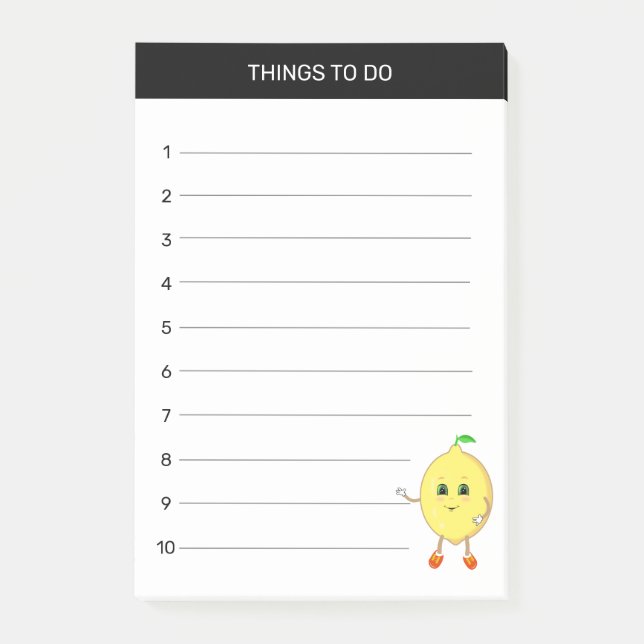 Cute happy lemon Things To Do on white Post-it Notes (Front)