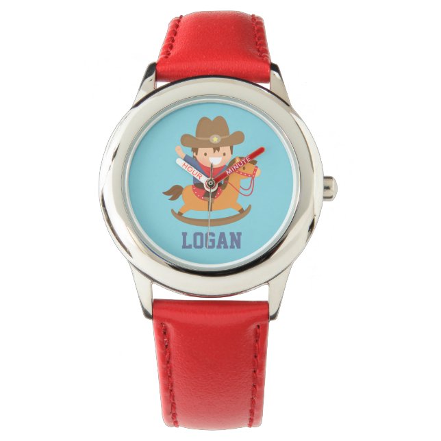 Cute Happy Little Cowboy on Rocking Horse Watch (Front)
