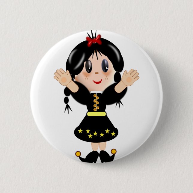 Cute happy little girl cartoon 2 inch round button (Front)