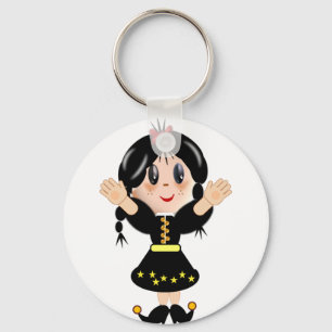 Cute happy little girl cartoon keychain