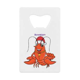 Cute happy lobster wearing Christmas hat cartoon Credit Card Bottle Opener