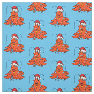 Cute happy lobster wearing Christmas hat cartoon Fabric