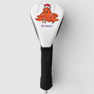 Cute happy lobster wearing Christmas hat cartoon Golf Head Cover