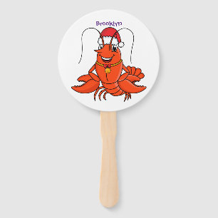 Cute happy lobster wearing Christmas hat cartoon Hand Fan