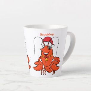 Cute happy lobster wearing Christmas hat cartoon Latte Mug