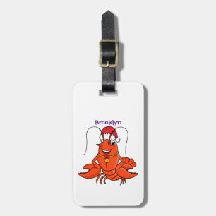 Cute happy lobster wearing Christmas hat cartoon Luggage Tag