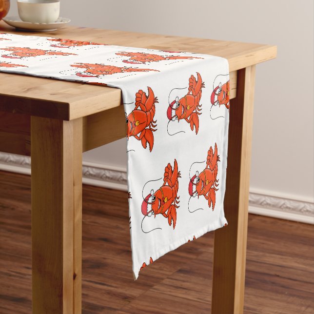 Cute happy lobster wearing Christmas hat cartoon Short Table Runner (In Situ)