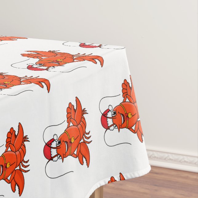 Cute happy lobster wearing Christmas hat cartoon Tablecloth (In Situ)