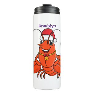 Cute happy lobster wearing Christmas hat cartoon Thermal Tumbler