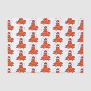Cute happy lobster wearing Christmas hat cartoon Tissue Paper