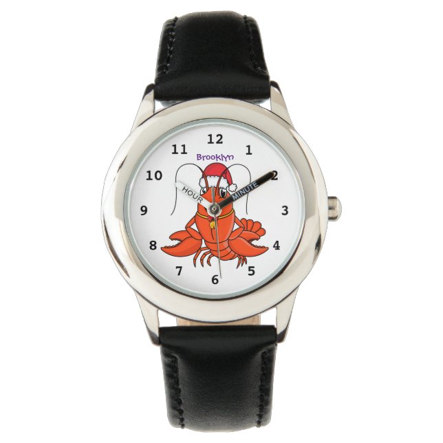 Cute happy lobster wearing Christmas hat cartoon Watch (Front)