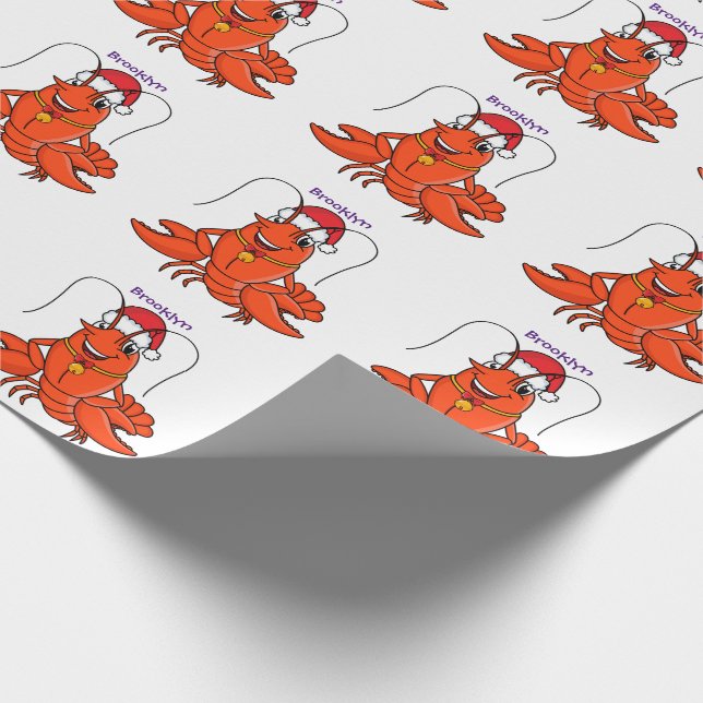 Cute happy lobster wearing Christmas hat cartoon Wrapping Paper (Corner)